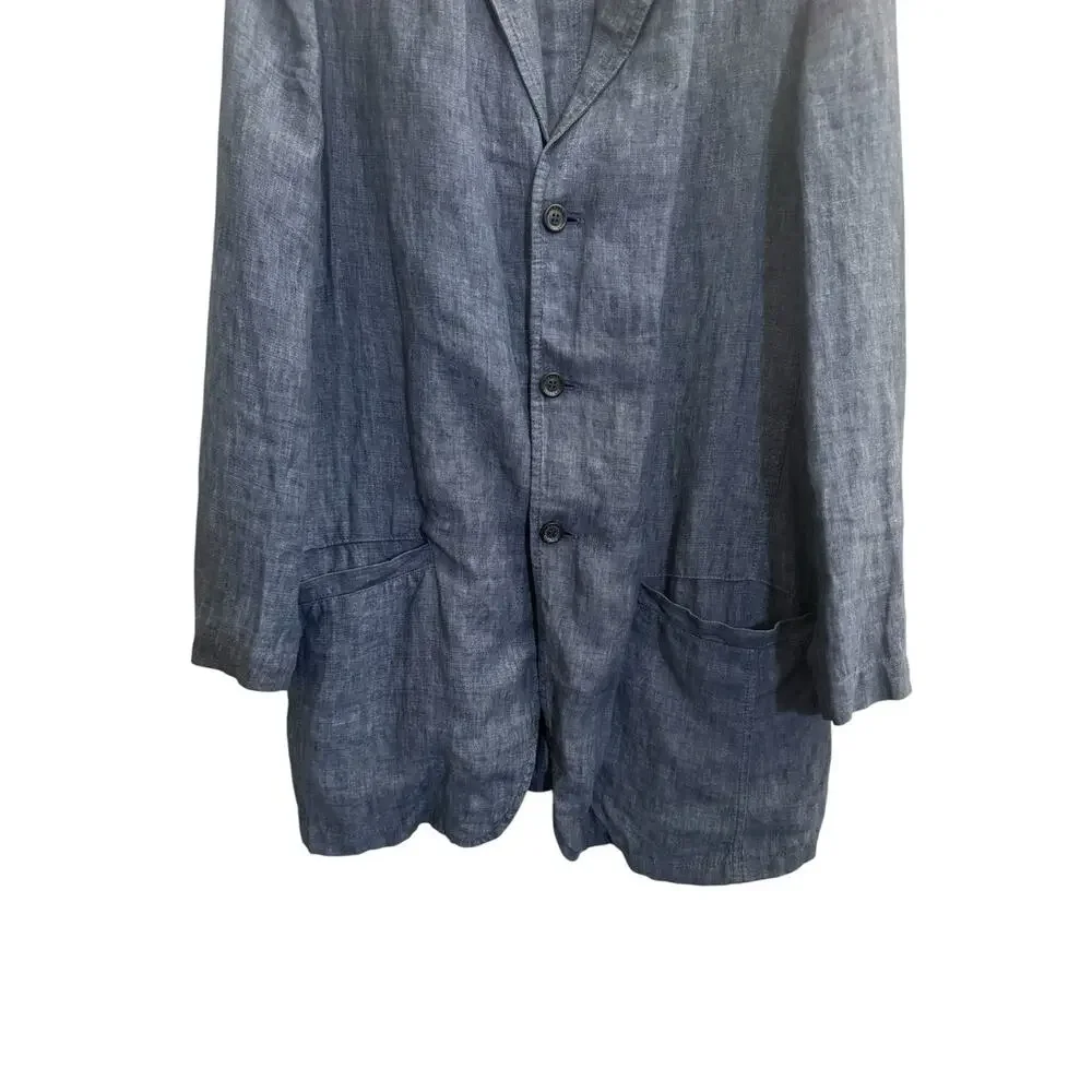 Canali Blazer Mens 40 L (50 EU) Blue Linen Sportswear Unlined Sport Coat Jacket